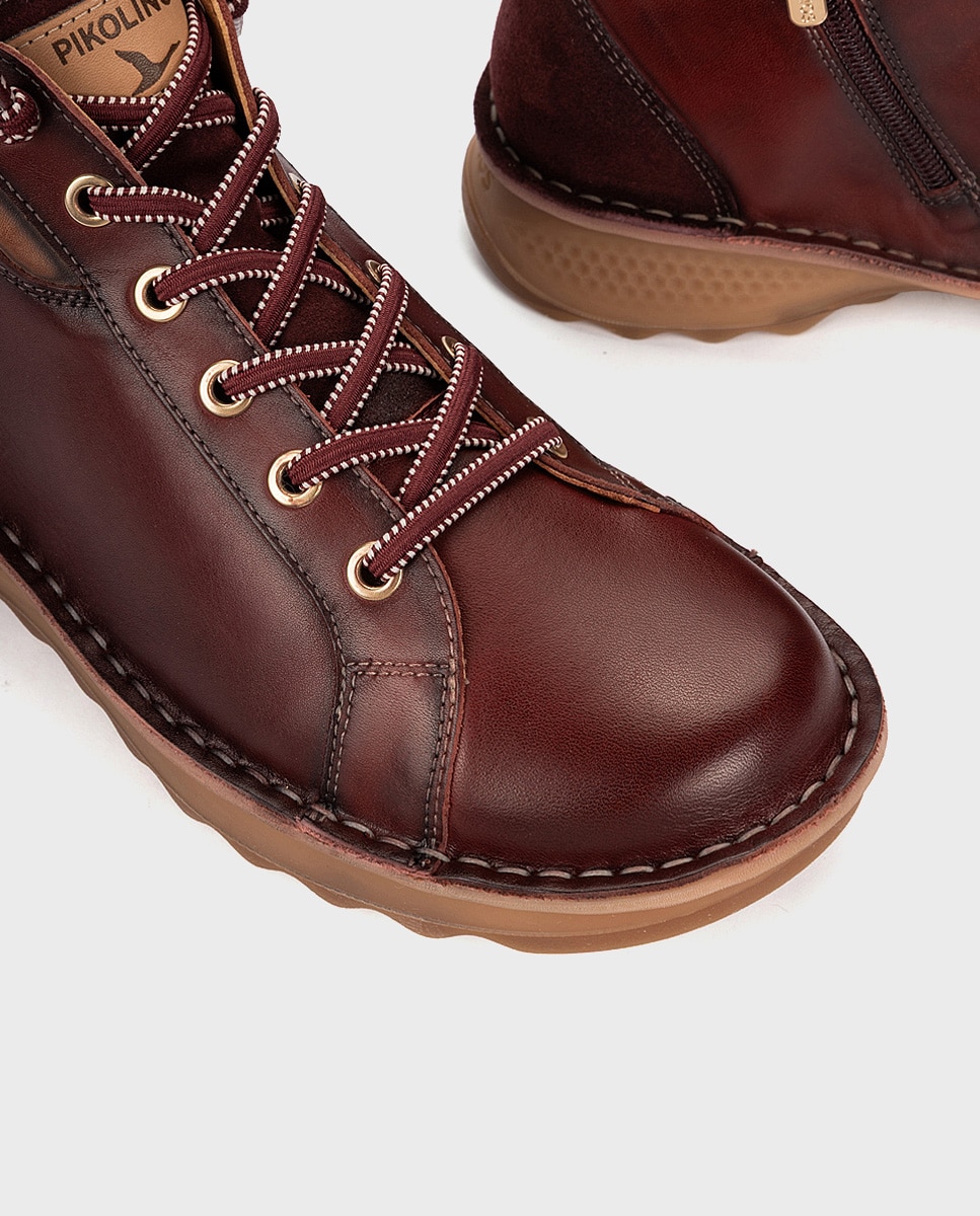 Botines de mujer de piel con suela extraligera - Pikolinos - Granate Granate-4