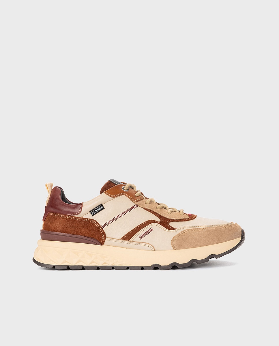 Imagen 0 de Zapatillas de hombre de piel con plantilla memory foam y suela extraligera Crema