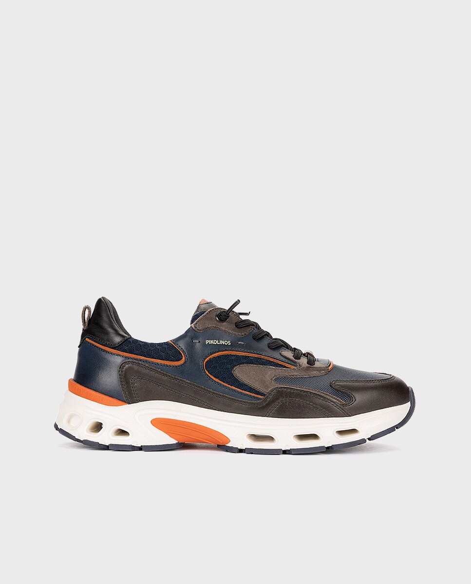 Zapatillas de hombre de piel con plantilla acolchada memory foam y suela extraligera - Pikolinos - Gris Gris-1