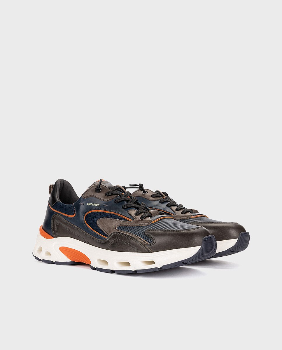 Zapatillas de hombre de piel con plantilla acolchada memory foam y suela extraligera - Pikolinos - Gris Gris-3