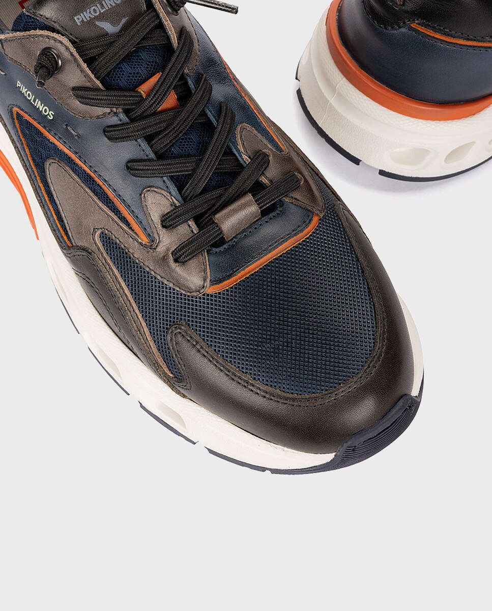 Zapatillas de hombre de piel con plantilla acolchada memory foam y suela extraligera - Pikolinos - Gris Gris-4