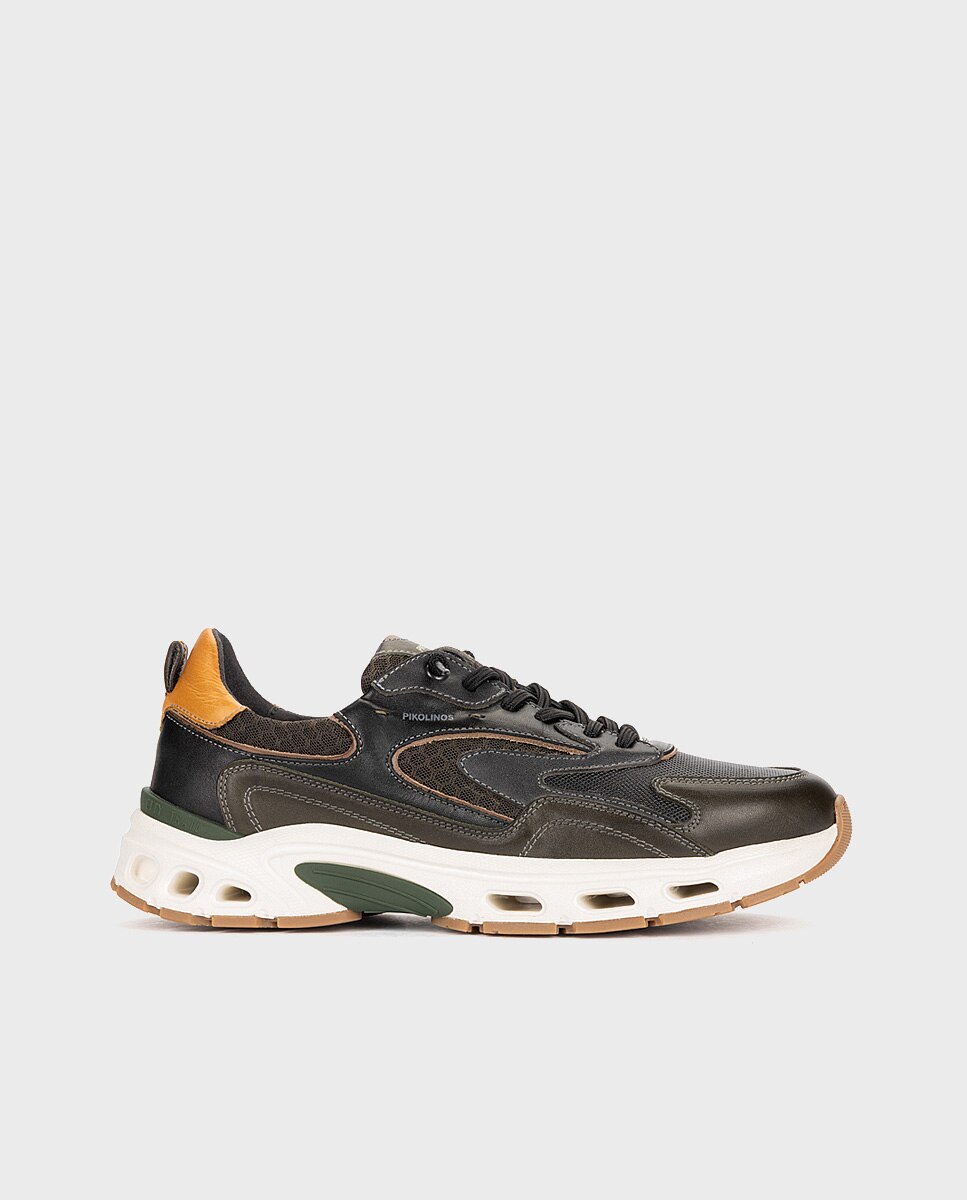 Zapatillas de hombre de piel con plantilla acolchada memory foam y suela extraligera - Pikolinos - Verde Verde-1