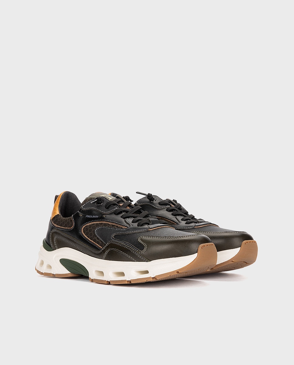 Zapatillas de hombre de piel con plantilla acolchada memory foam y suela extraligera - Pikolinos - Verde Verde-3