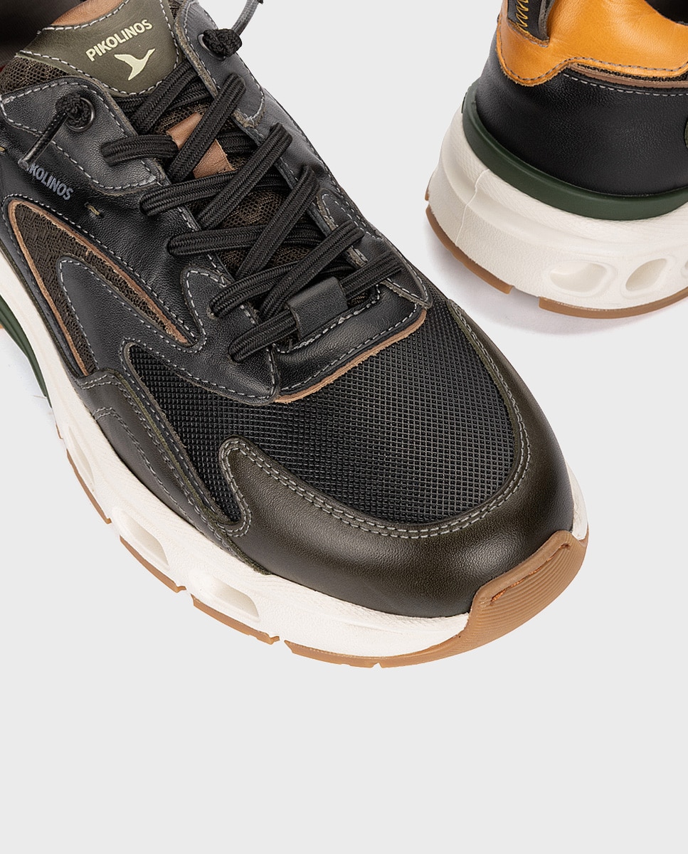 Zapatillas de hombre de piel con plantilla acolchada memory foam y suela extraligera - Pikolinos - Verde Verde-4
