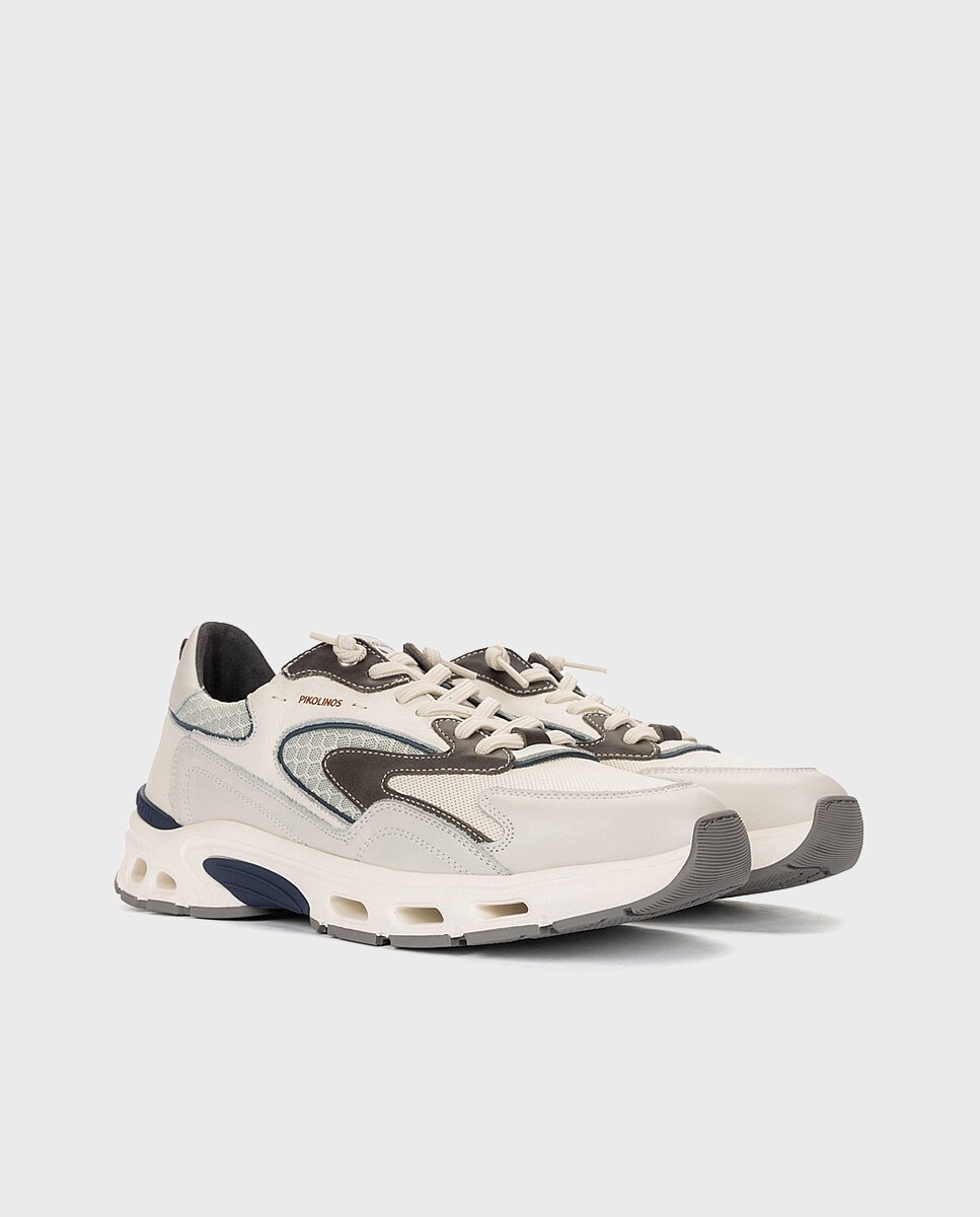 Zapatillas de hombre de piel con plantilla acolchada memory foam y suela extraligera - Pikolinos - Blanco Blanco-3