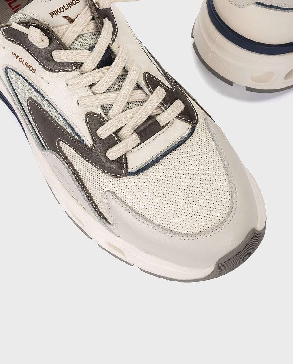 Zapatillas de hombre de piel con plantilla acolchada memory foam y suela extraligera - Pikolinos - Blanco Blanco-4