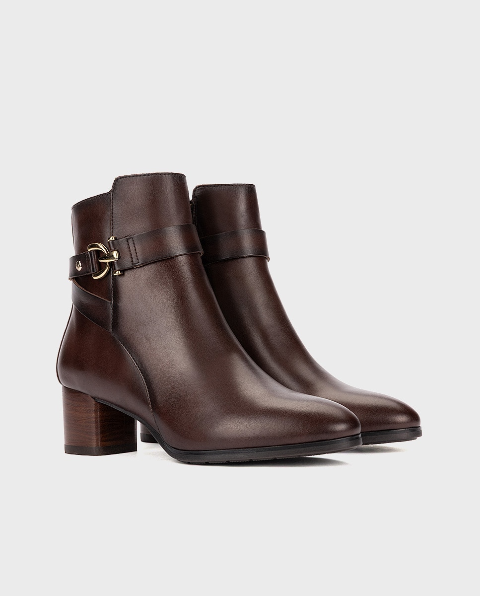 Botines de tacón de mujer de piel con cremallera - Pikolinos - Marrón oscuro Marrón oscuro-3