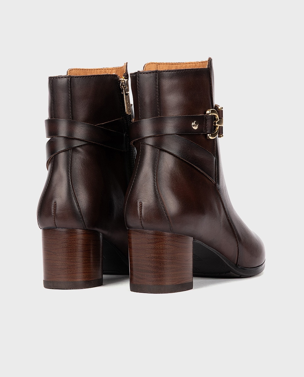 Botines de tacón de mujer de piel con cremallera - Pikolinos - Marrón oscuro Marrón oscuro-2