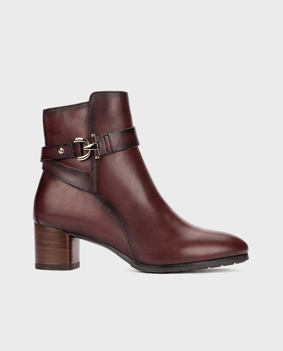 Imagen 1 de Botines de tacón de mujer de piel con cremallera - Pikolinos - Burdeos Burdeos