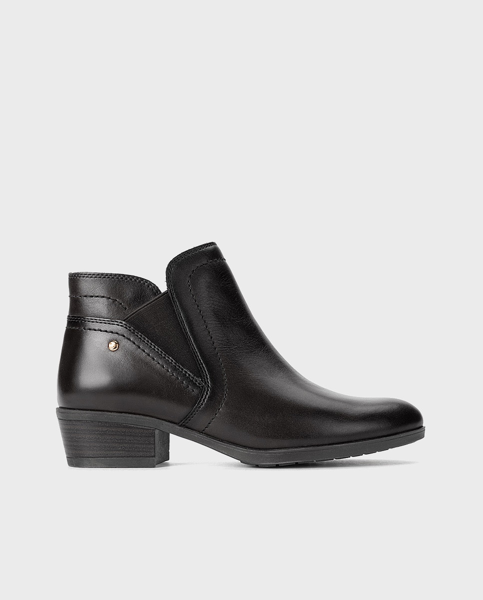 Botines de tacón de mujer de piel con cierre de cremallera - Pikolinos - Negro Negro-1