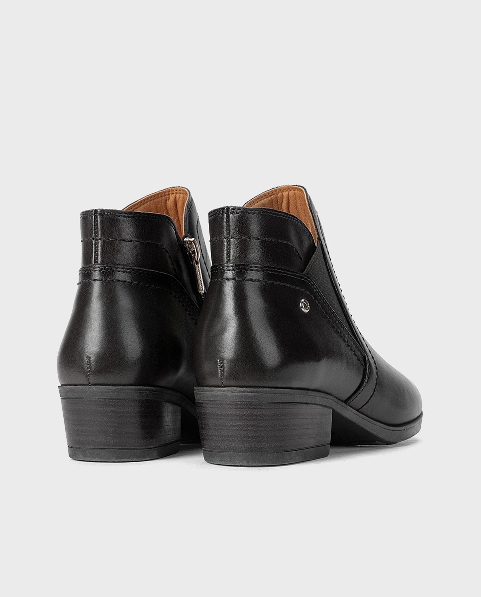 Botines de tacón de mujer de piel con cierre de cremallera - Pikolinos - Negro Negro-2