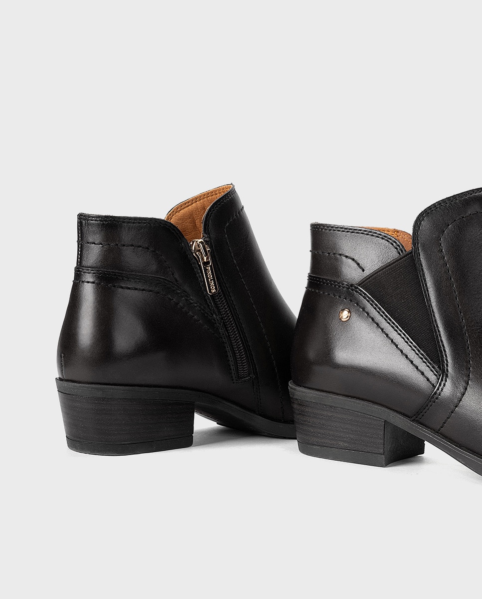 Botines de tacón de mujer de piel con cierre de cremallera - Pikolinos - Negro Negro-4
