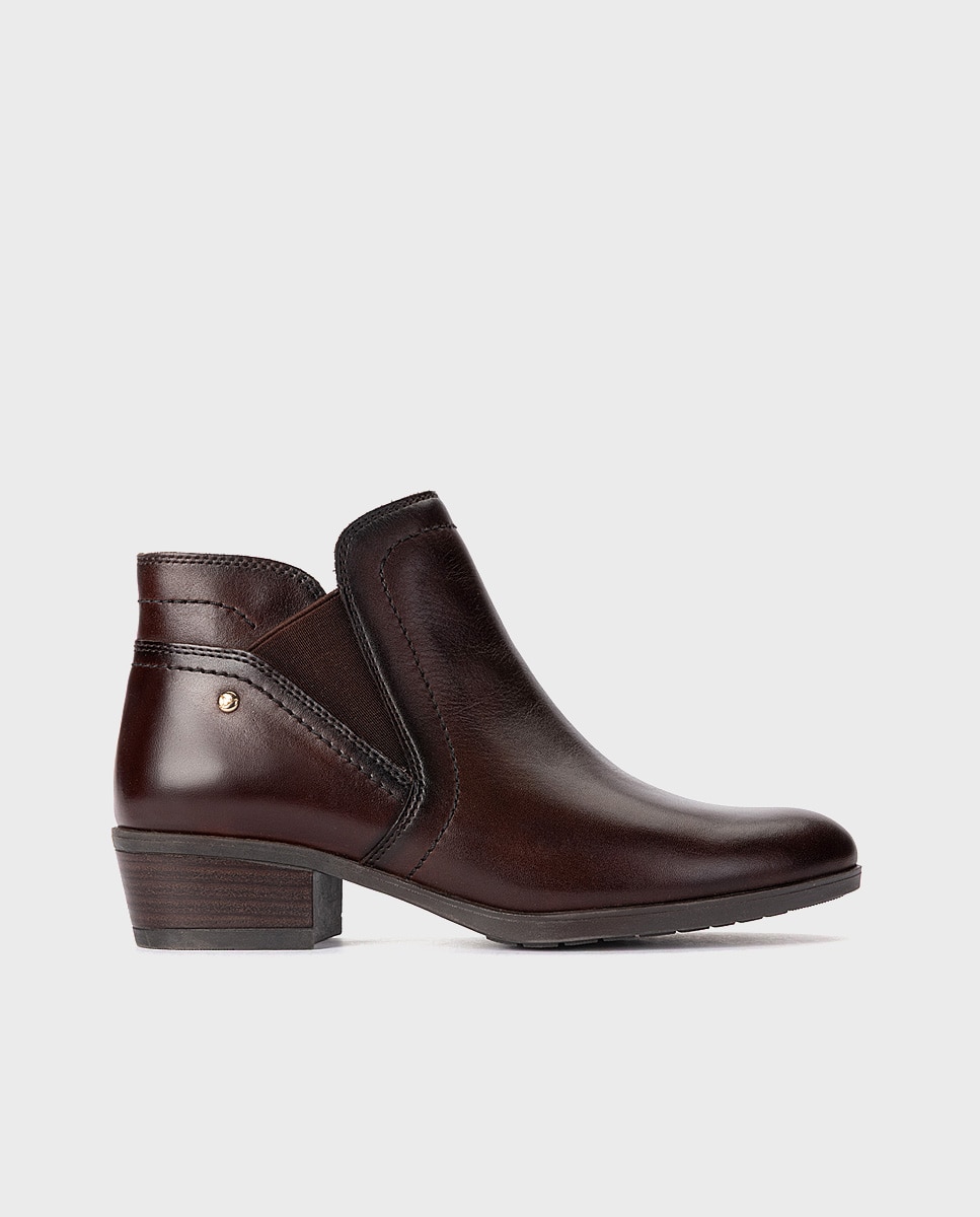 Botines de tacón de mujer de piel con cierre de cremallera - Pikolinos - Marrón oscuro Marrón oscuro-1