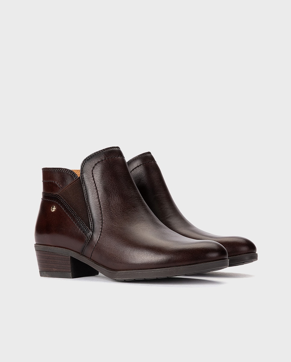 Botines de tacón de mujer de piel con cierre de cremallera - Pikolinos - Marrón oscuro Marrón oscuro-3