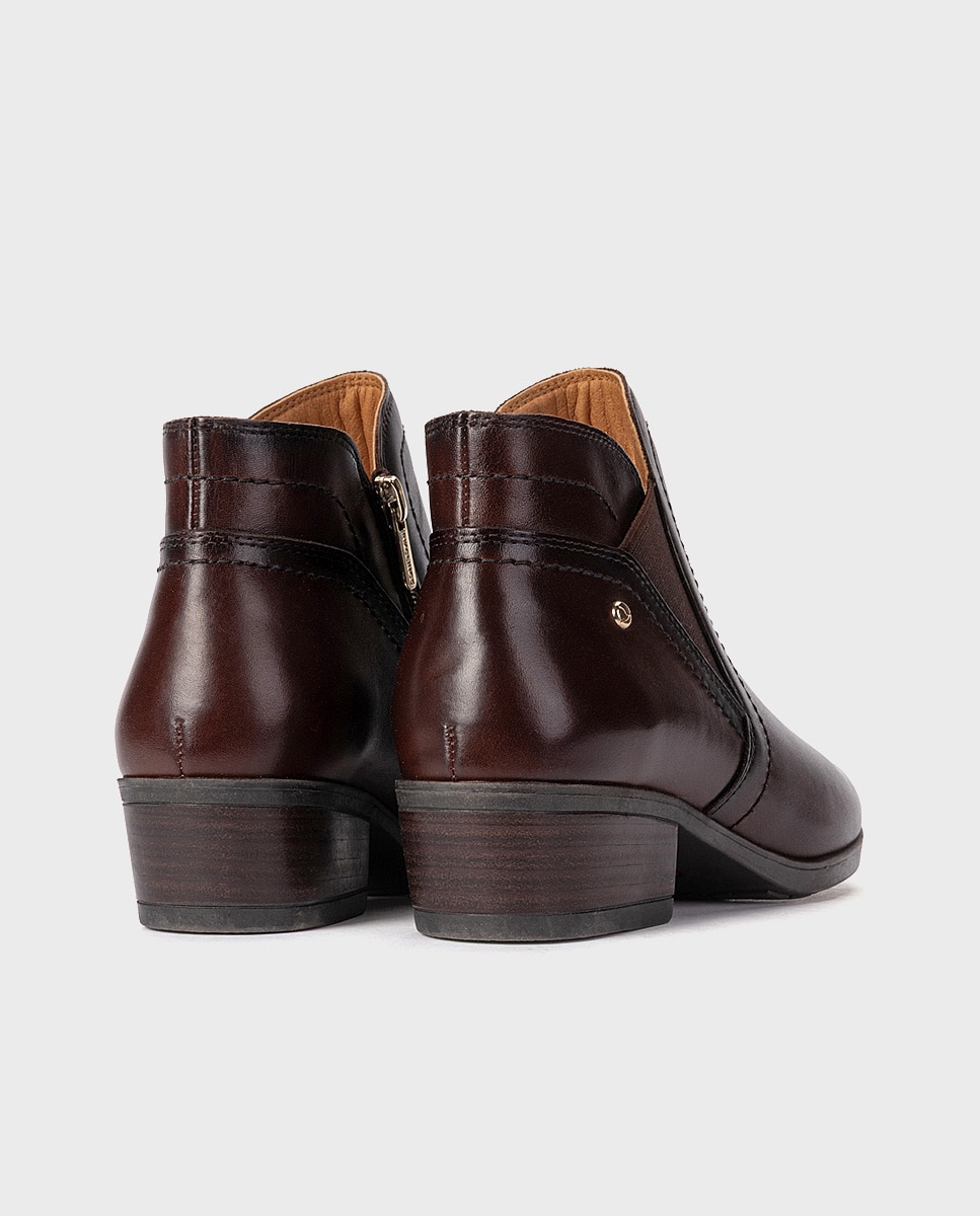 Botines de tacón de mujer de piel con cierre de cremallera - Pikolinos - Marrón oscuro Marrón oscuro-2