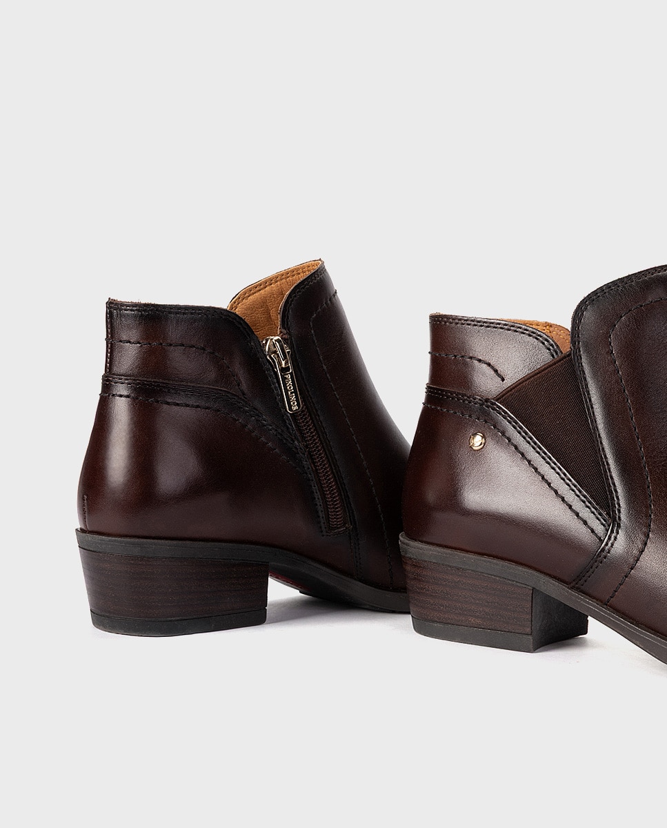 Botines de tacón de mujer de piel con cierre de cremallera - Pikolinos - Marrón oscuro Marrón oscuro-4