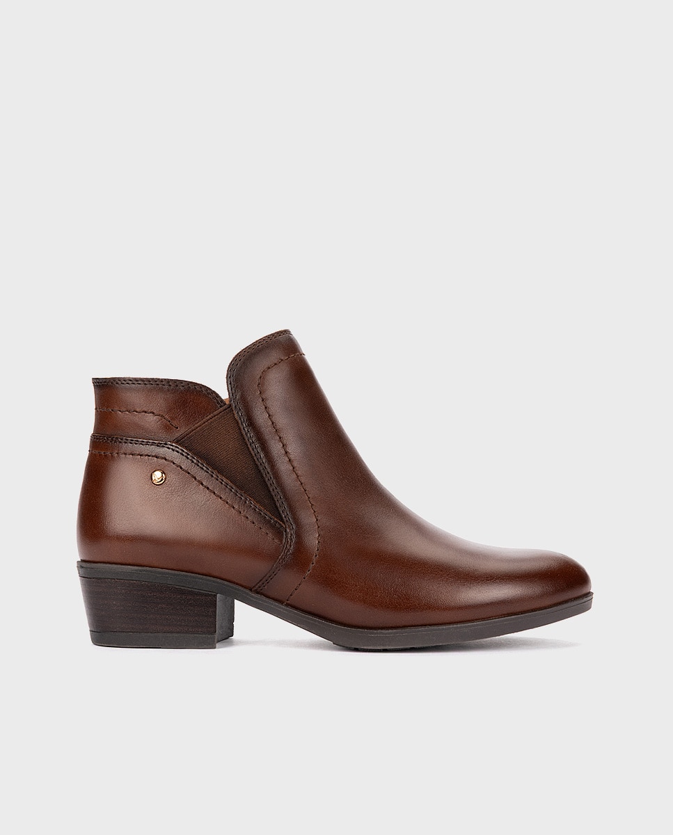 Botines de tacón de mujer de piel con cierre de cremallera - Pikolinos - Marrón Marrón-1