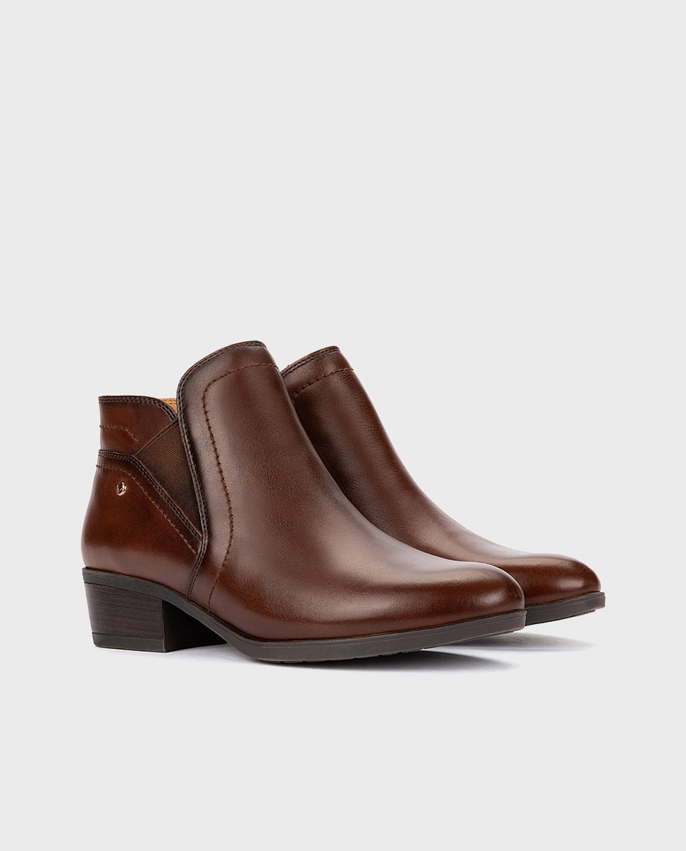 Botines de tacón de mujer de piel con cierre de cremallera - Pikolinos - Marrón Marrón-3