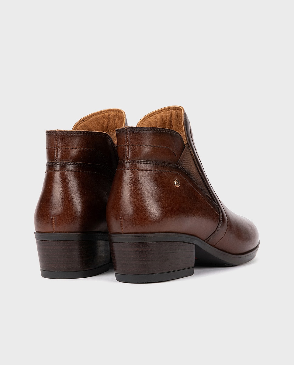Botines de tacón de mujer de piel con cierre de cremallera - Pikolinos - Marrón Marrón-2