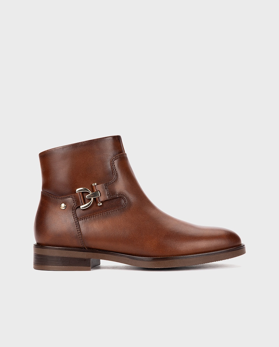 Botines planos de mujer de piel con cremallera - Pikolinos - Marrón Marrón-1