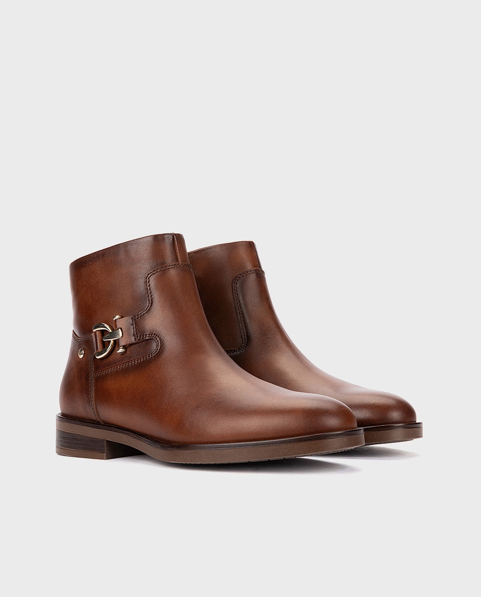 Botines planos de mujer de piel con cremallera - Pikolinos - Marrón Marrón-3