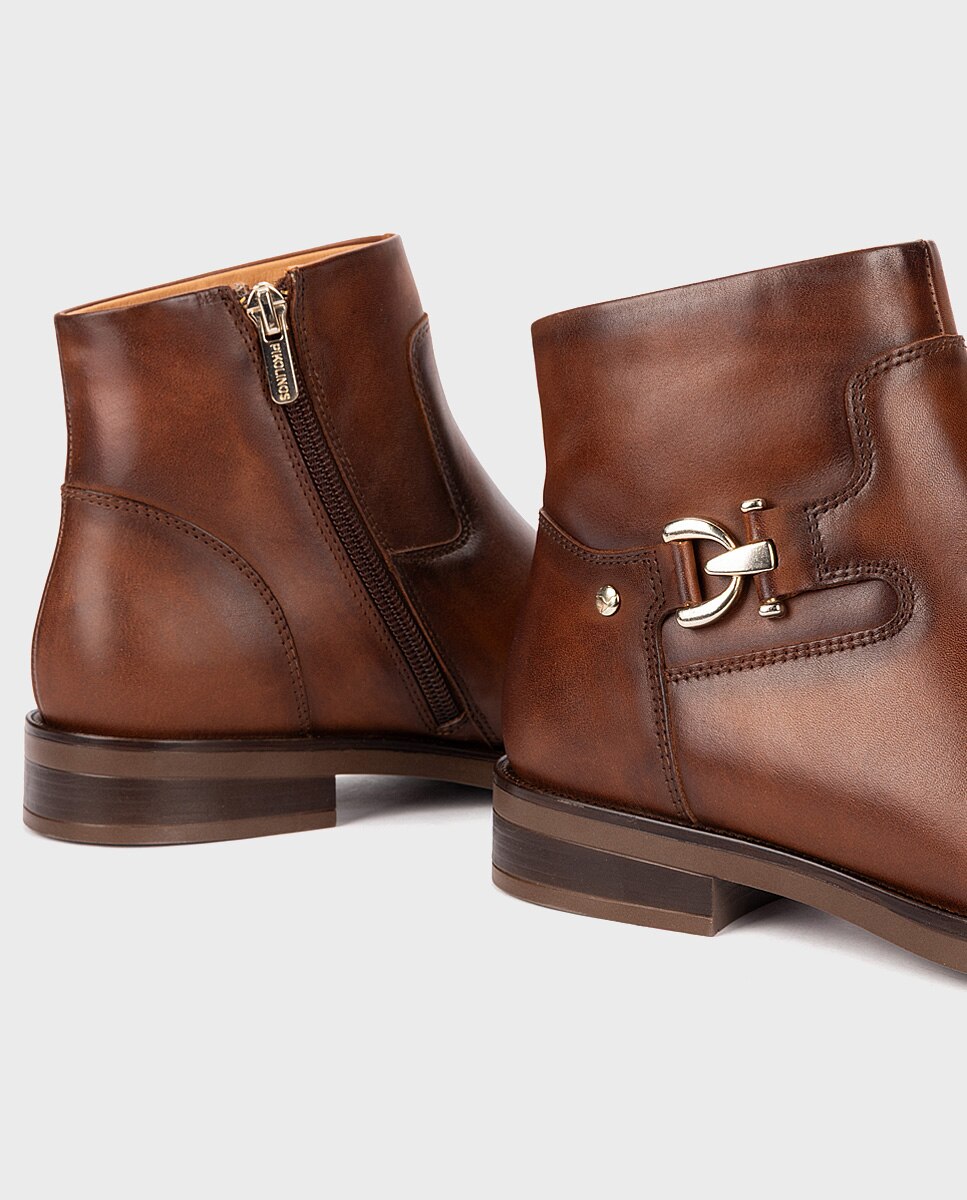 Botines planos de mujer de piel con cremallera - Pikolinos - Marrón Marrón-4