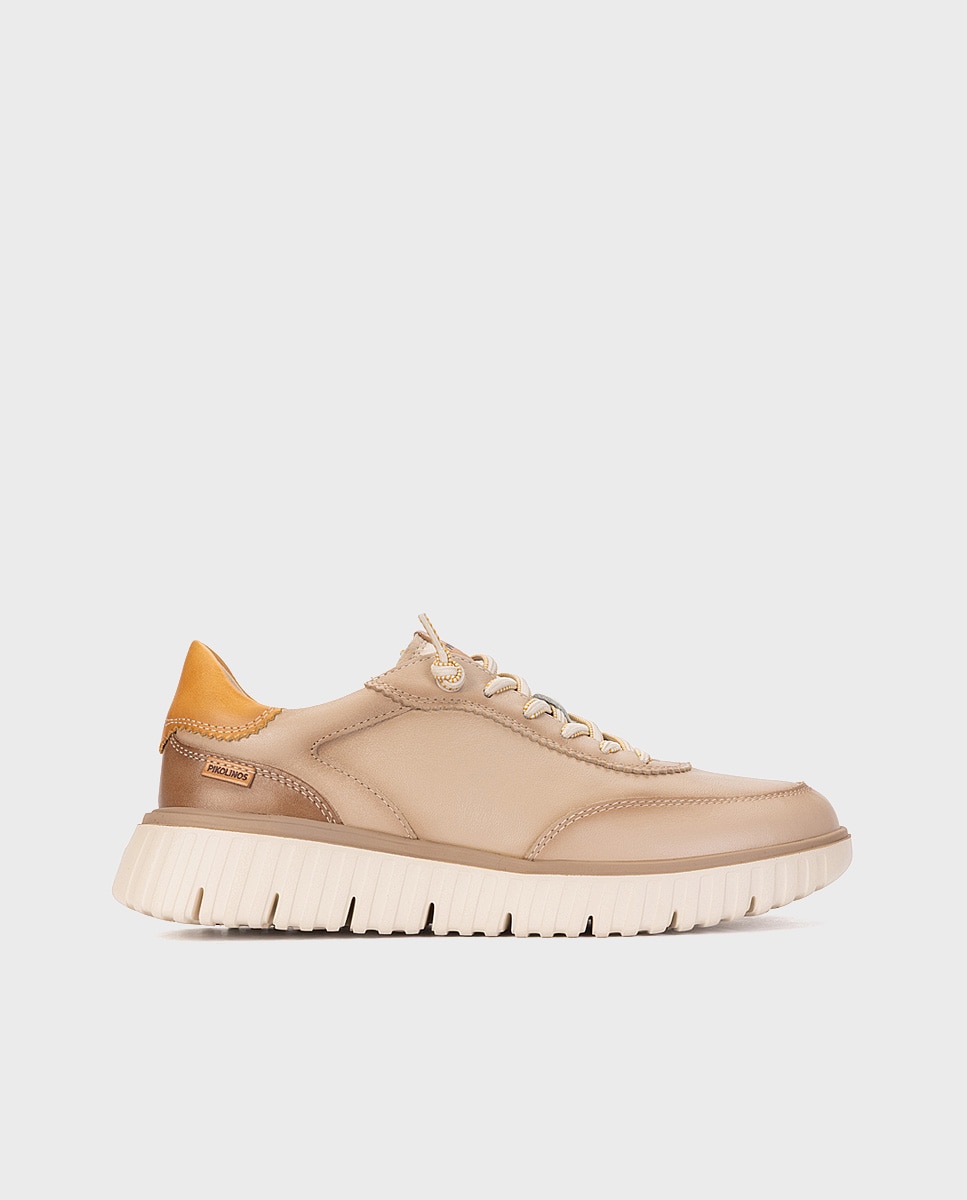 Zapatillas de mujer de piel con plantilla acolchada memory foam y suela extraligera - Pikolinos - Natural Natural-1