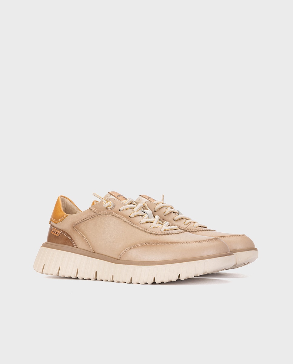 Zapatillas de mujer de piel con plantilla acolchada memory foam y suela extraligera - Pikolinos - Natural Natural-3
