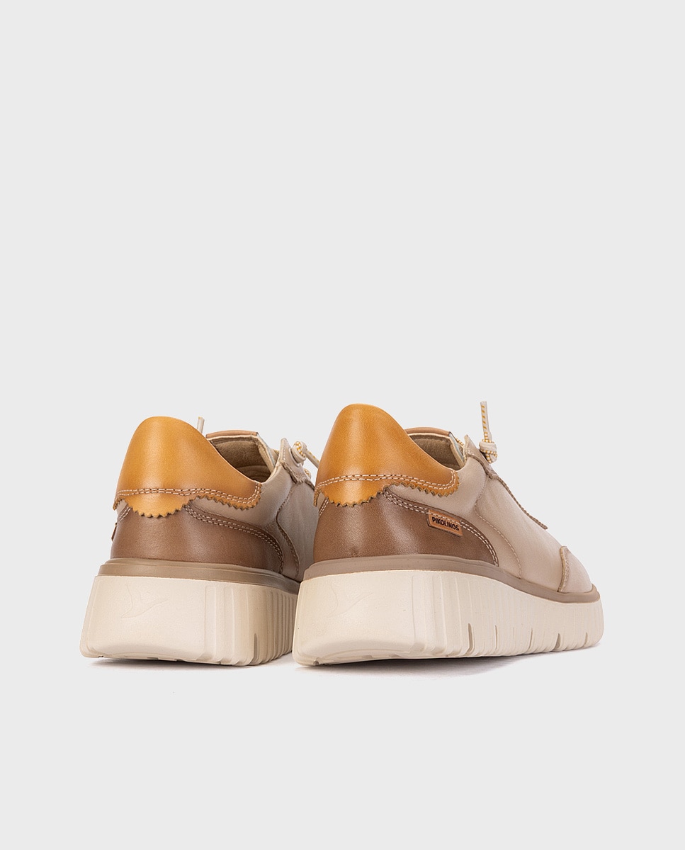 Zapatillas de mujer de piel con plantilla acolchada memory foam y suela extraligera - Pikolinos - Natural Natural-2