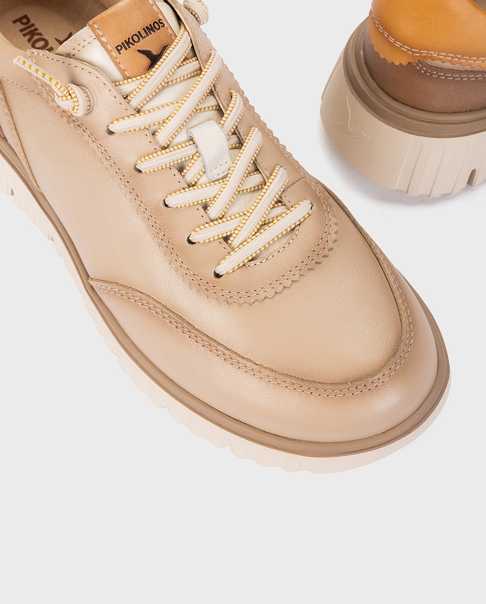 Zapatillas de mujer de piel con plantilla acolchada memory foam y suela extraligera - Pikolinos - Natural Natural-4
