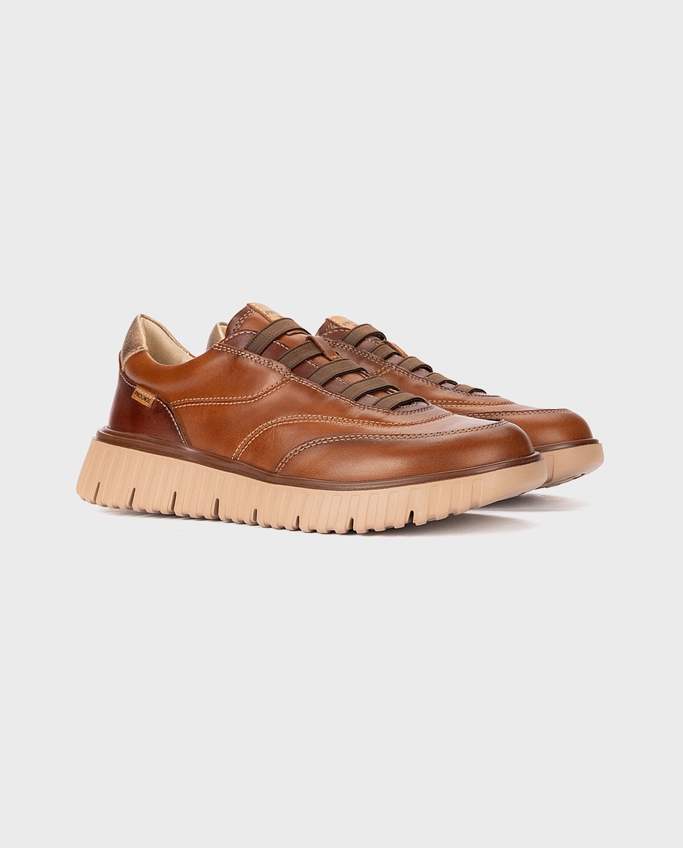 Zapatillas de mujer de piel con plantilla acolchada memory foam y suela extraligera en color - Pikolinos - Marrón Marrón-3