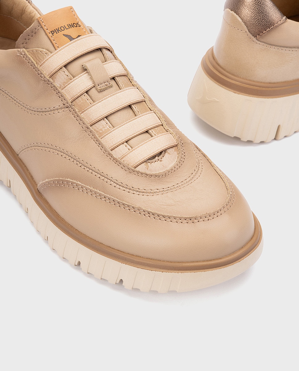 Zapatillas de mujer de piel con plantilla memory foam y suela extraligera - Pikolinos - Natural Natural-4