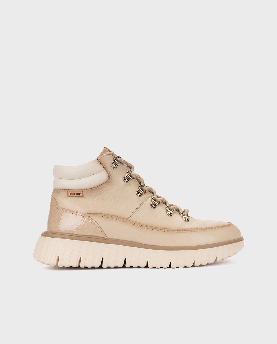 Botines de mujer de piel con plantilla acolchada memory foam y suela extraligera - Pikolinos - Crema Crema-1