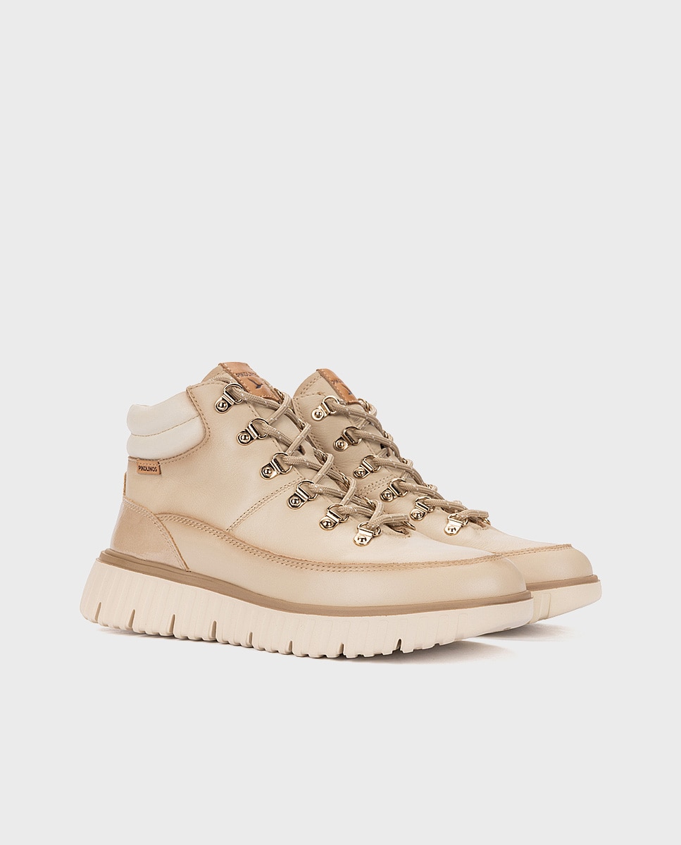 Botines de mujer de piel con plantilla acolchada memory foam y suela extraligera - Pikolinos - Crema Crema-3
