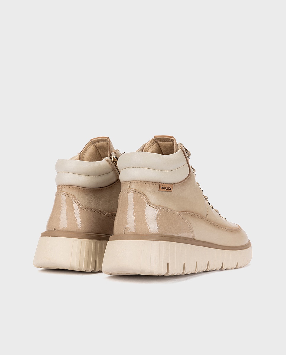 Botines de mujer de piel con plantilla acolchada memory foam y suela extraligera - Pikolinos - Crema Crema-2