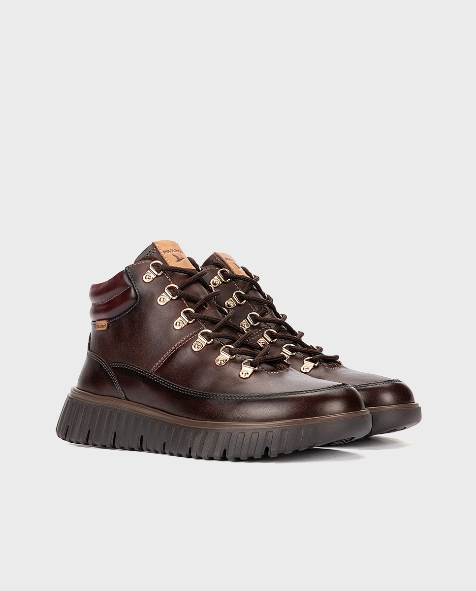 Botines de mujer de piel con plantilla acolchada memory foam y suela extraligera en color - Pikolinos - Marrón oscuro Marrón oscuro-3