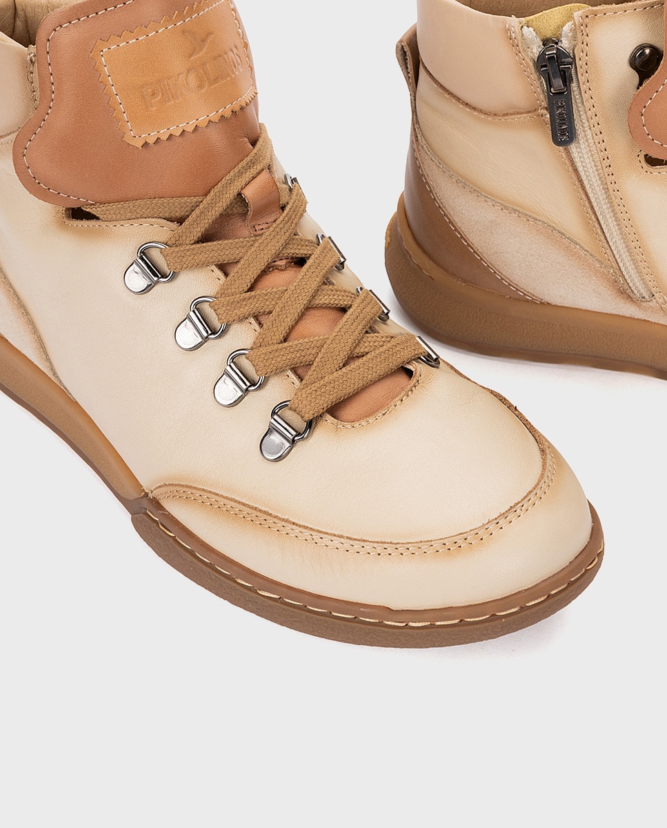 Zapatillas de mujer de piel con plantilla Memory Foam extraíble - Pikolinos - Crema Crema-4