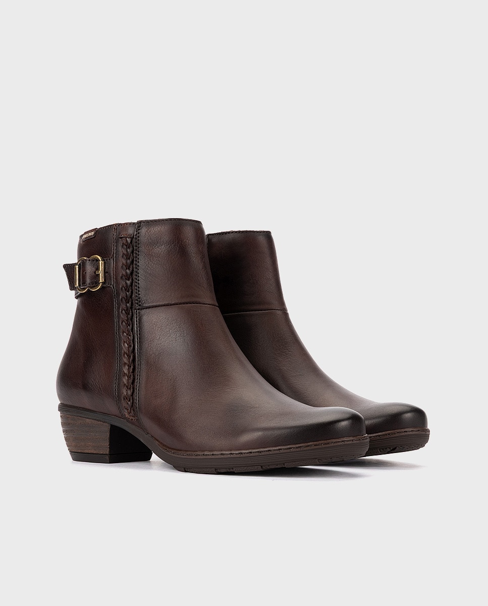 Botines de tacón de mujer de piel con cremallera - Pikolinos - Marrón oscuro Marrón oscuro-3