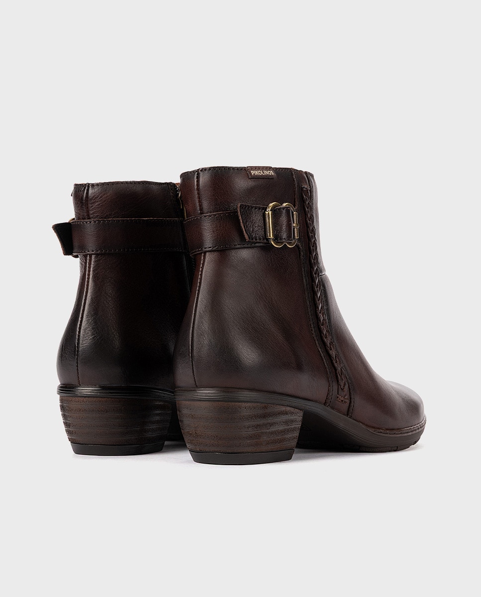 Botines de tacón de mujer de piel con cremallera - Pikolinos - Marrón oscuro Marrón oscuro-2