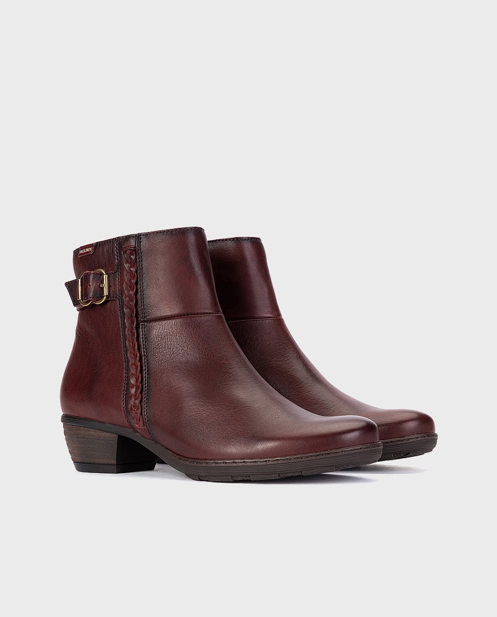 Botines de tacón de mujer de piel con cremallera - Pikolinos - Granate Granate-3