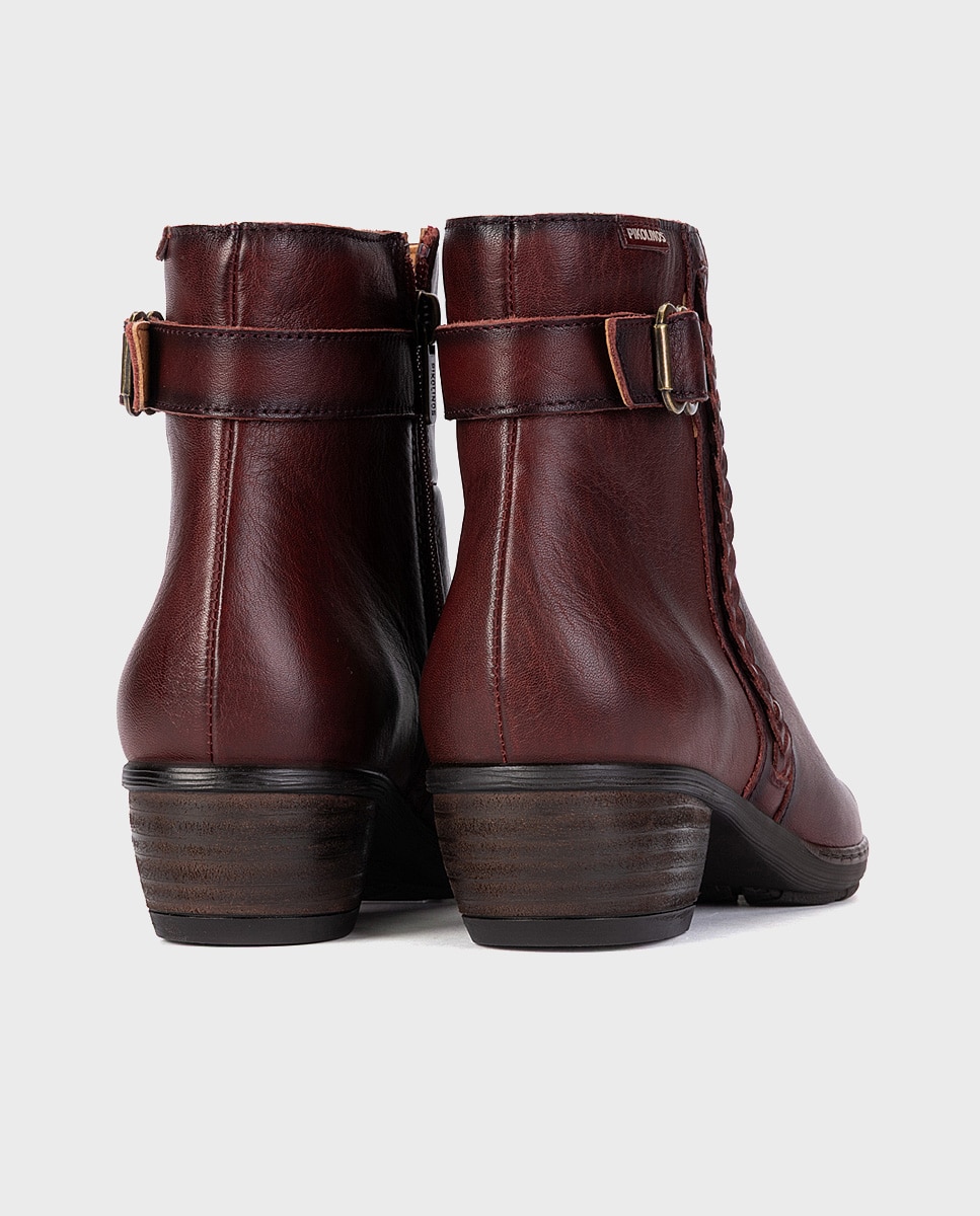 Botines de tacón de mujer de piel con cremallera - Pikolinos - Granate Granate-2