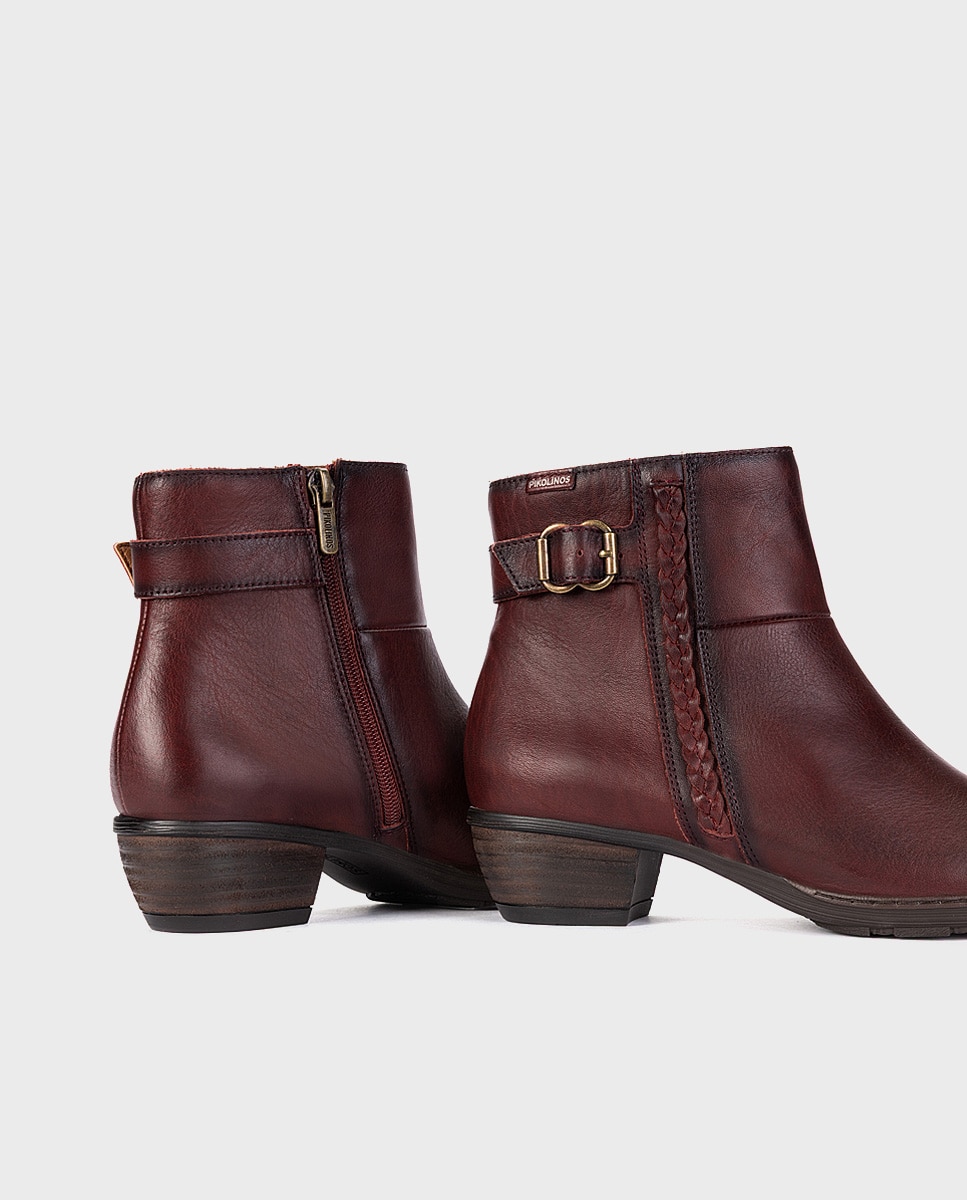 Botines de tacón de mujer de piel con cremallera - Pikolinos - Granate Granate-4