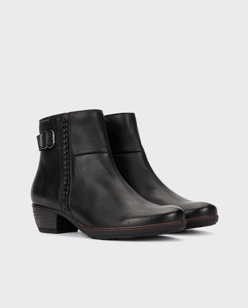 Botines de tacón de mujer de piel con cremallera - Pikolinos - Negro Negro-3