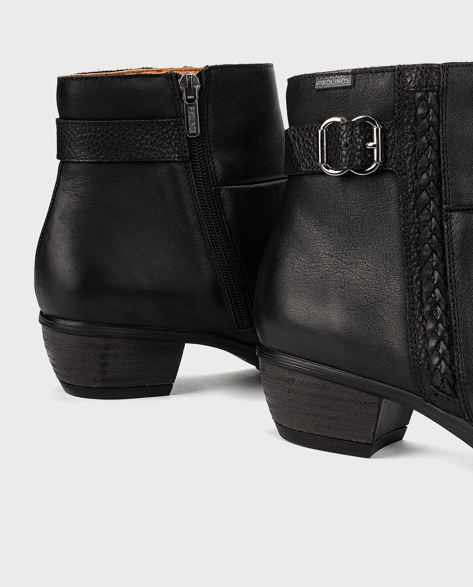 Botines de tacón de mujer de piel con cremallera - Pikolinos - Negro Negro-4