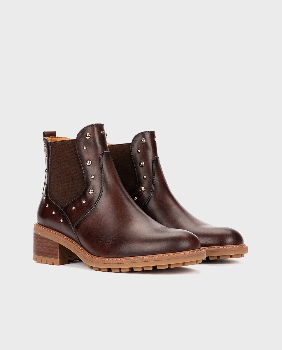 Botines de tacón de mujer de piel con elástico - Pikolinos - Marrón oscuro Marrón oscuro-3