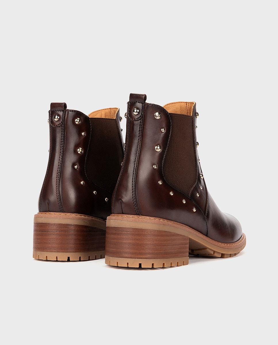 Botines de tacón de mujer de piel con elástico - Pikolinos - Marrón oscuro Marrón oscuro-2