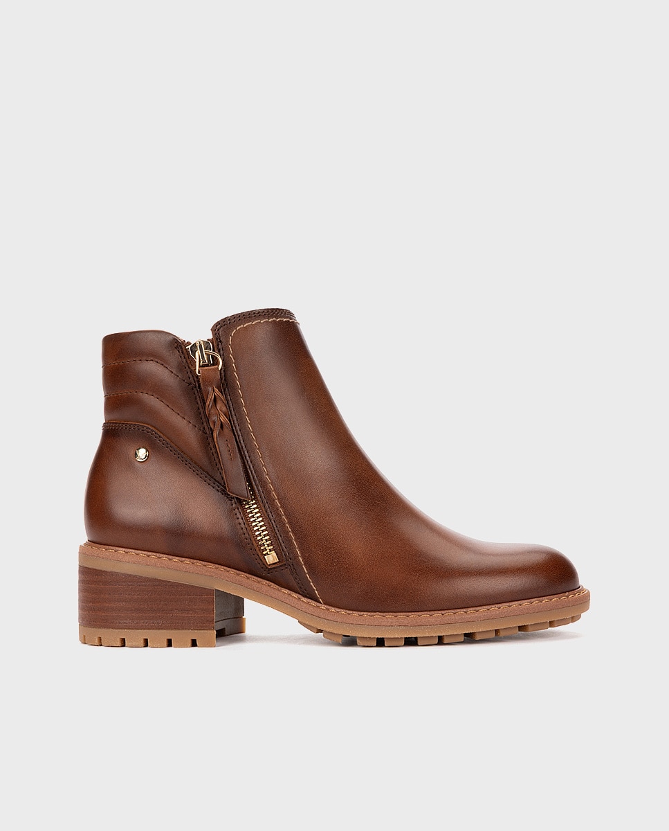 Botines de tacón de mujer de piel con cremallera - Pikolinos - Marrón Marrón-1