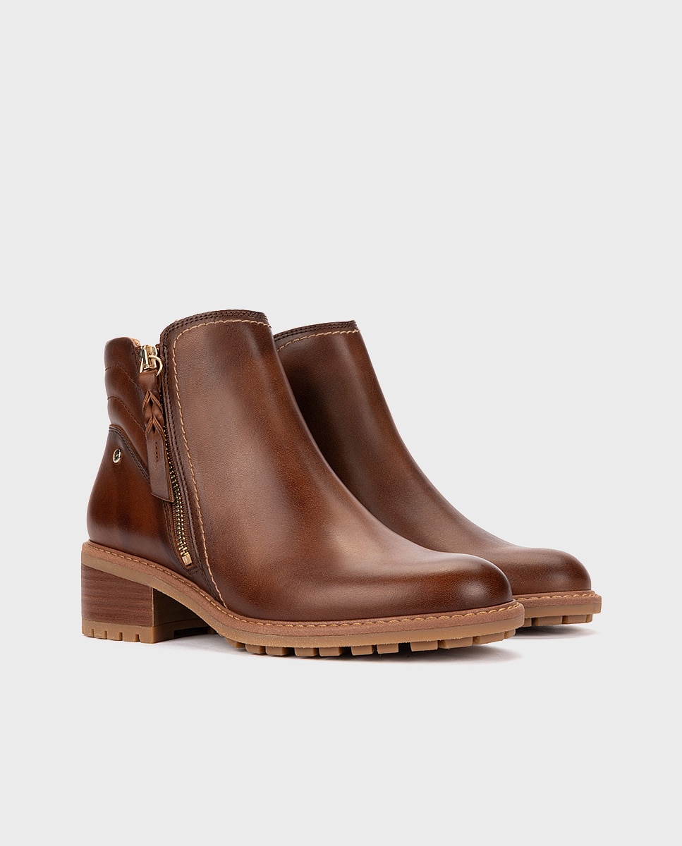 Botines de tacón de mujer de piel con cremallera - Pikolinos - Marrón Marrón-3
