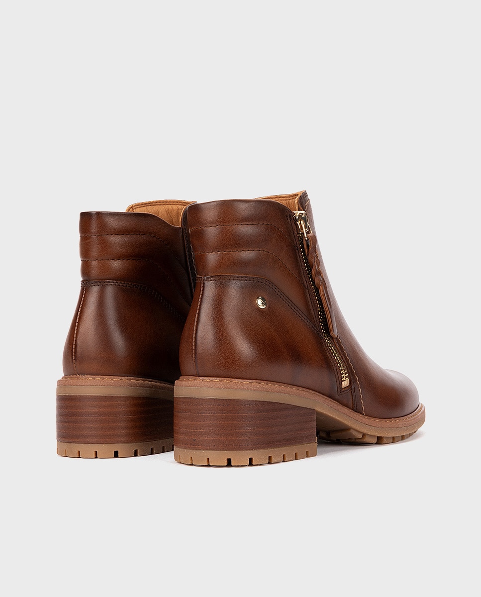 Botines de tacón de mujer de piel con cremallera - Pikolinos - Marrón Marrón-2