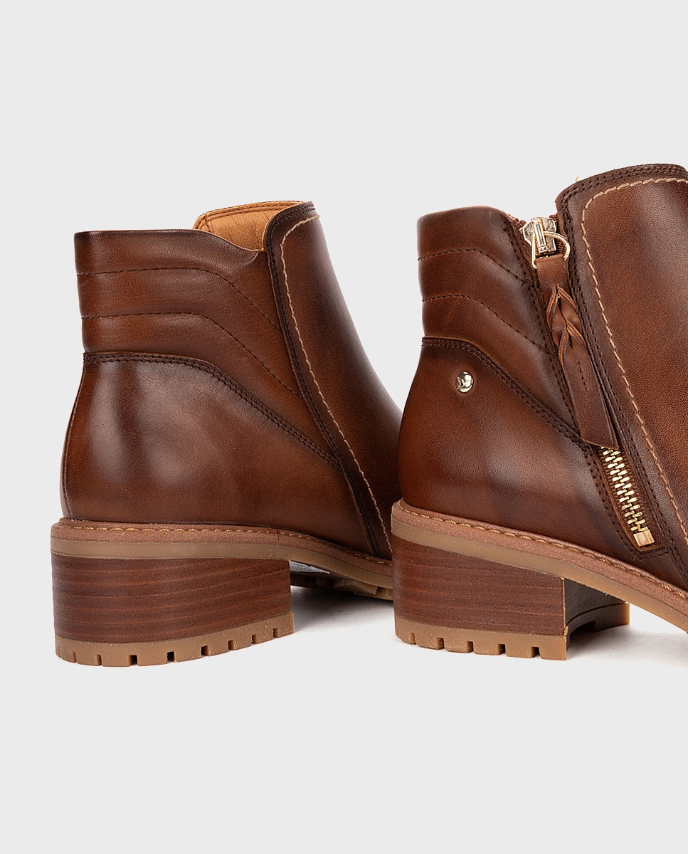 Botines de tacón de mujer de piel con cremallera - Pikolinos - Marrón Marrón-4